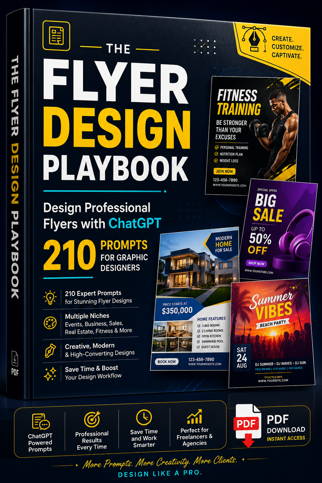 The Flyer Design Playbook — Design Professional Flyers with ChatGPT | 210 Prompts for Graphic Designers (PDF) photo 1