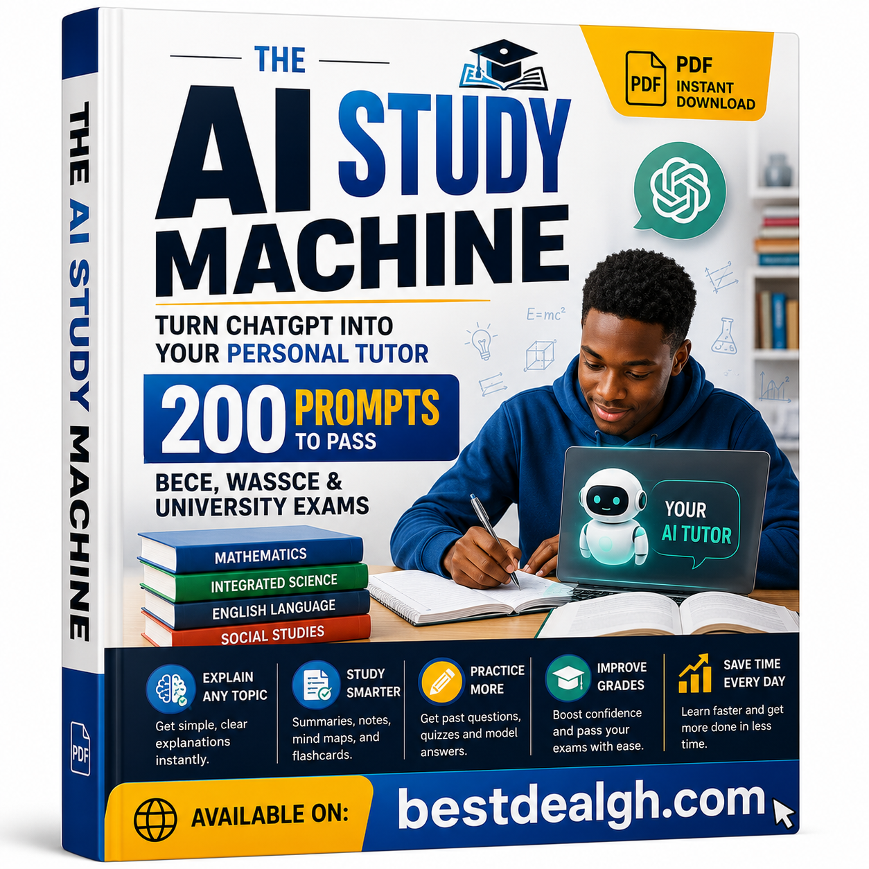 The AI Study Machine — Turn ChatGPT Into Your Personal Tutor | 200 Prompts to Pass BECE, WASSCE & University Exams (PDF) photo 1
