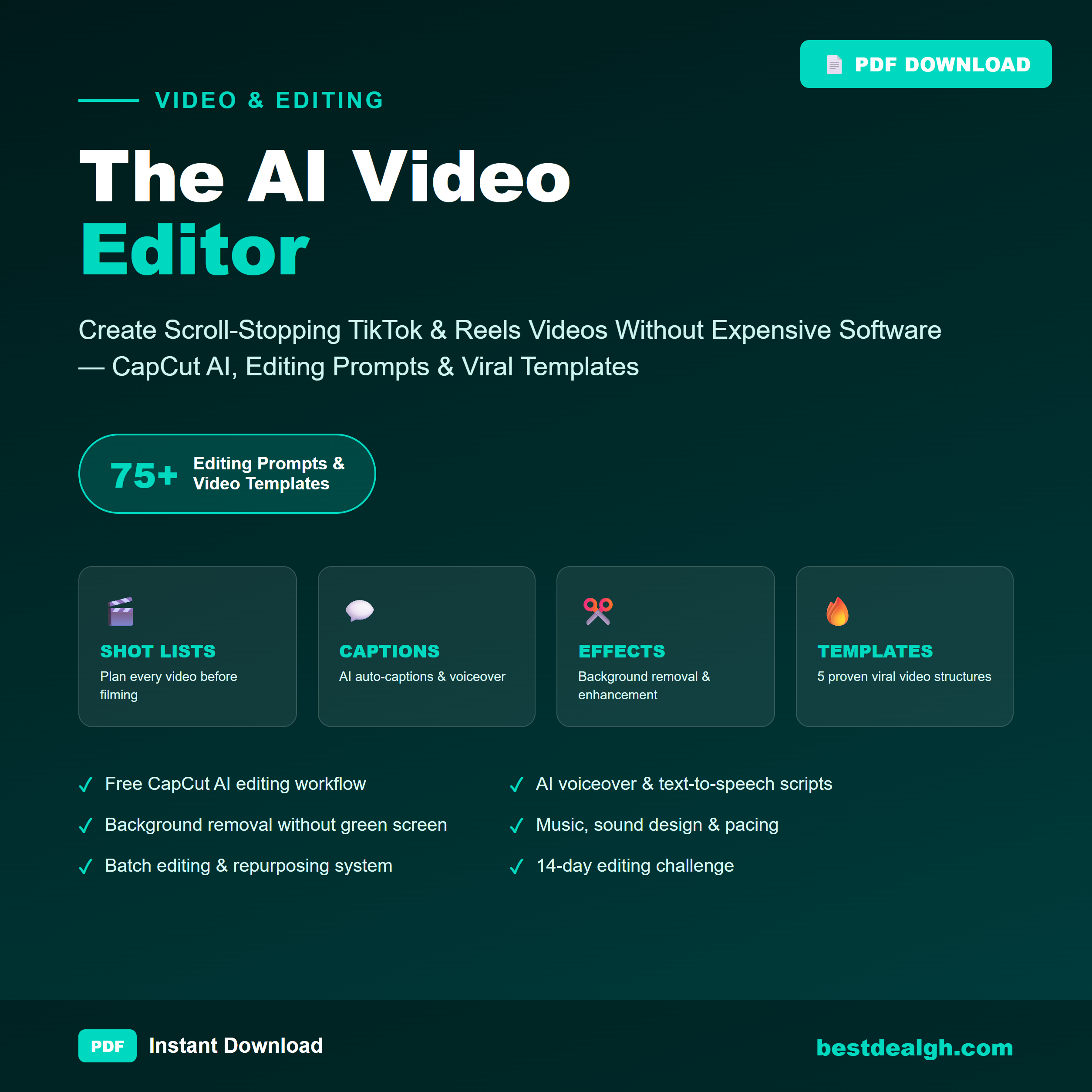 The AI Video Editor — Create Scroll-Stopping TikTok & Reels Videos Without Expensive Software: CapCut AI, Editing Prompts & Viral Video Templates (PDF) photo 1