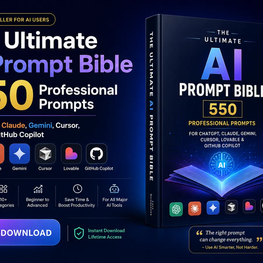 The Ultimate AI Prompt Bible — 550 Professional Prompts for ChatGPT, Claude, Gemini, Cursor, Lovable & GitHub Copilot (PDF Download) photo 1