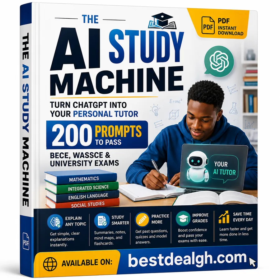 The AI Study Machine — Turn ChatGPT Into Your Personal Tutor | 200 Prompts to Pass BECE, WASSCE & University Exams (PDF) photo 1